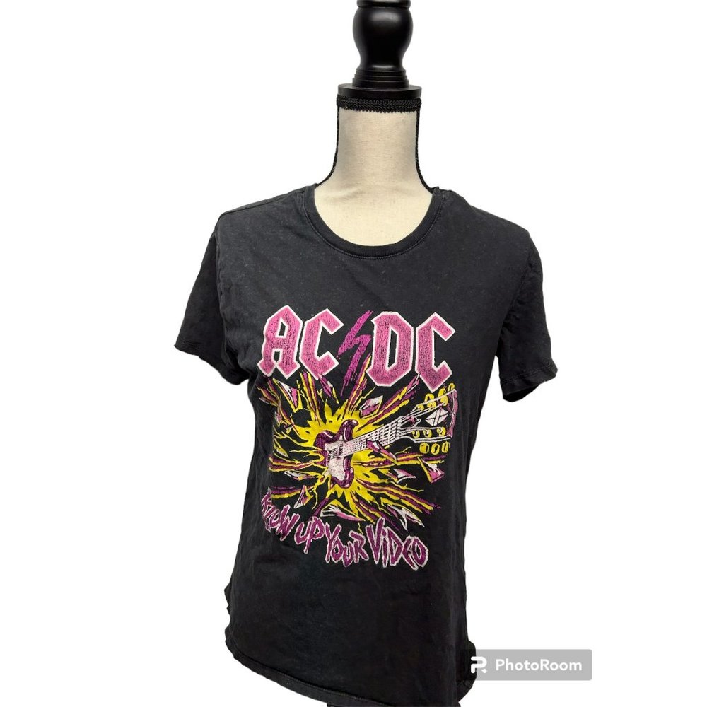 AC/DC Band Tee Women's Small Distressed Rock Grunge